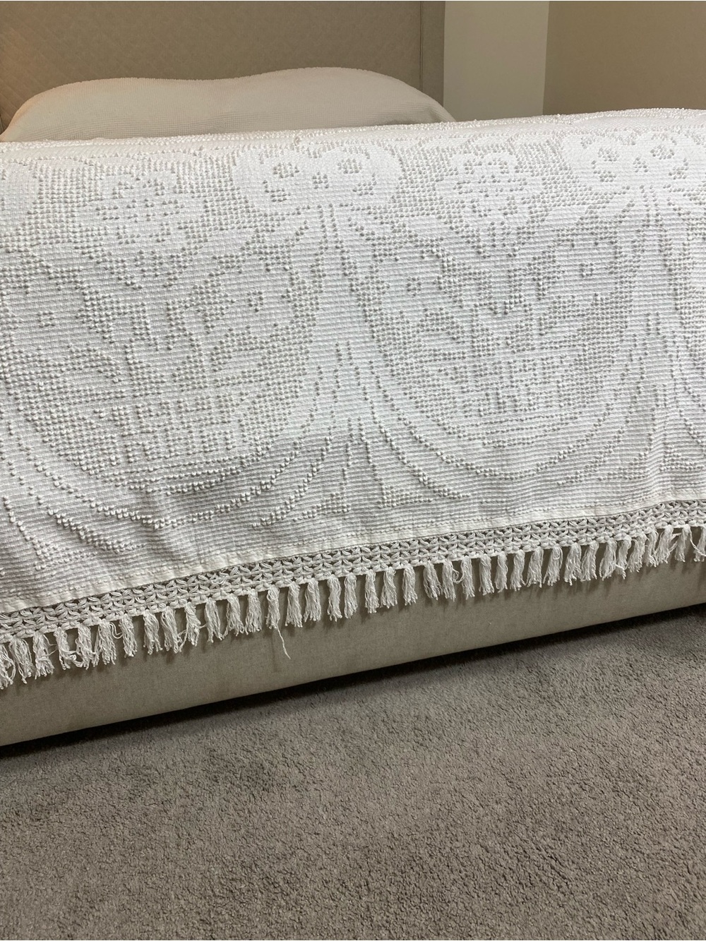 Vintage Chenille 50s Bedspread with Fringe Trim Queen Cottagecore